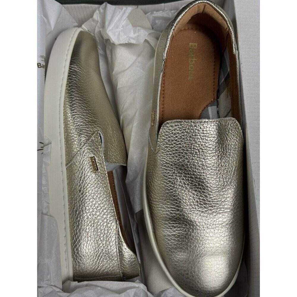 Barbour Sz 8 Shoes Sydney Slip-On Sneakers Gold Flats Loafers Classic Fall